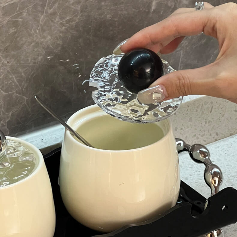 Conjunto Elegante de Frascos de Tempero em Cerâmica