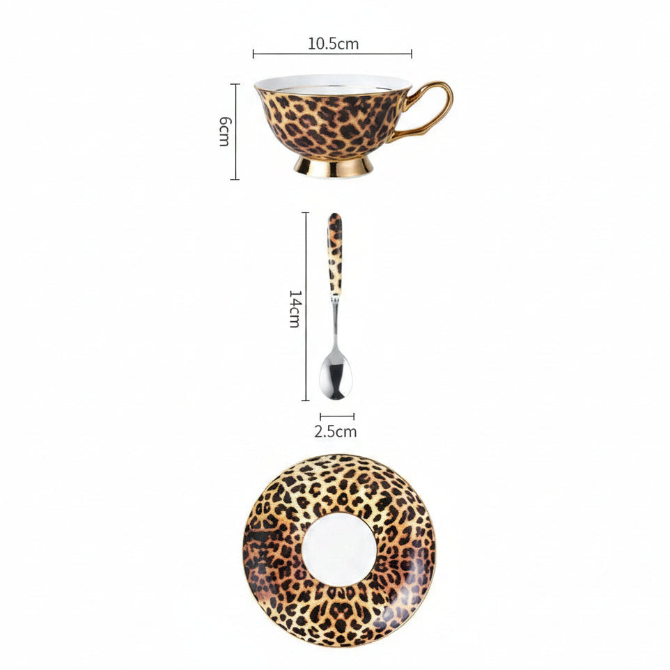 Conjunto Xícara Leopardo Vintage em Porcelana 200ml