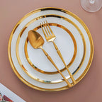 Prato de Porcelana Redondo com Borda Dourada Estilo Europeu