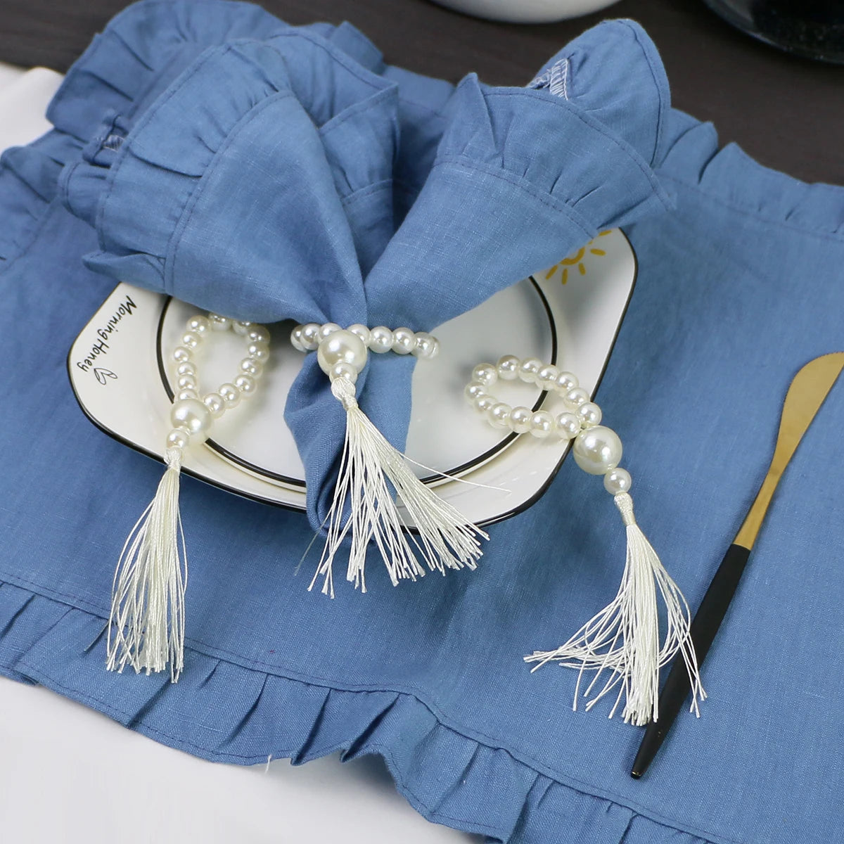 Kit Anéis de Guardanapo Pérola Artesanal 12 Pcs