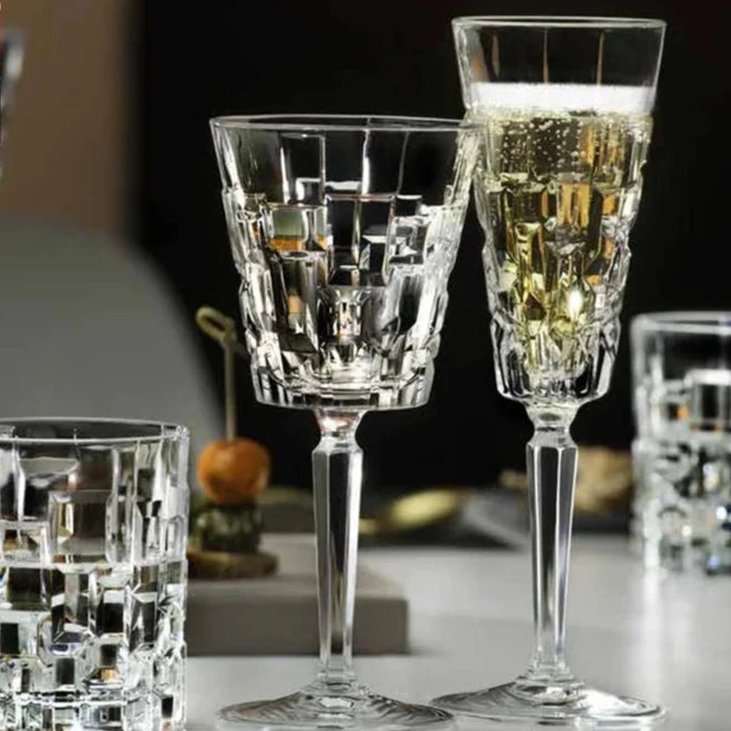 Taças de Cristal com Alto Relevo Retangular