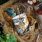 Conjunto de caneca de cerâmica de luxo com tampa e colher padrão animal xícara de café para leite água potável chá festa casa drinkware caixa de presente