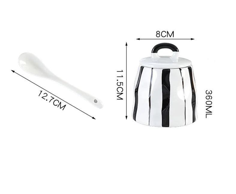 Kit Porta Temperos em Cerâmica Europeia Listrado Preto e Branco