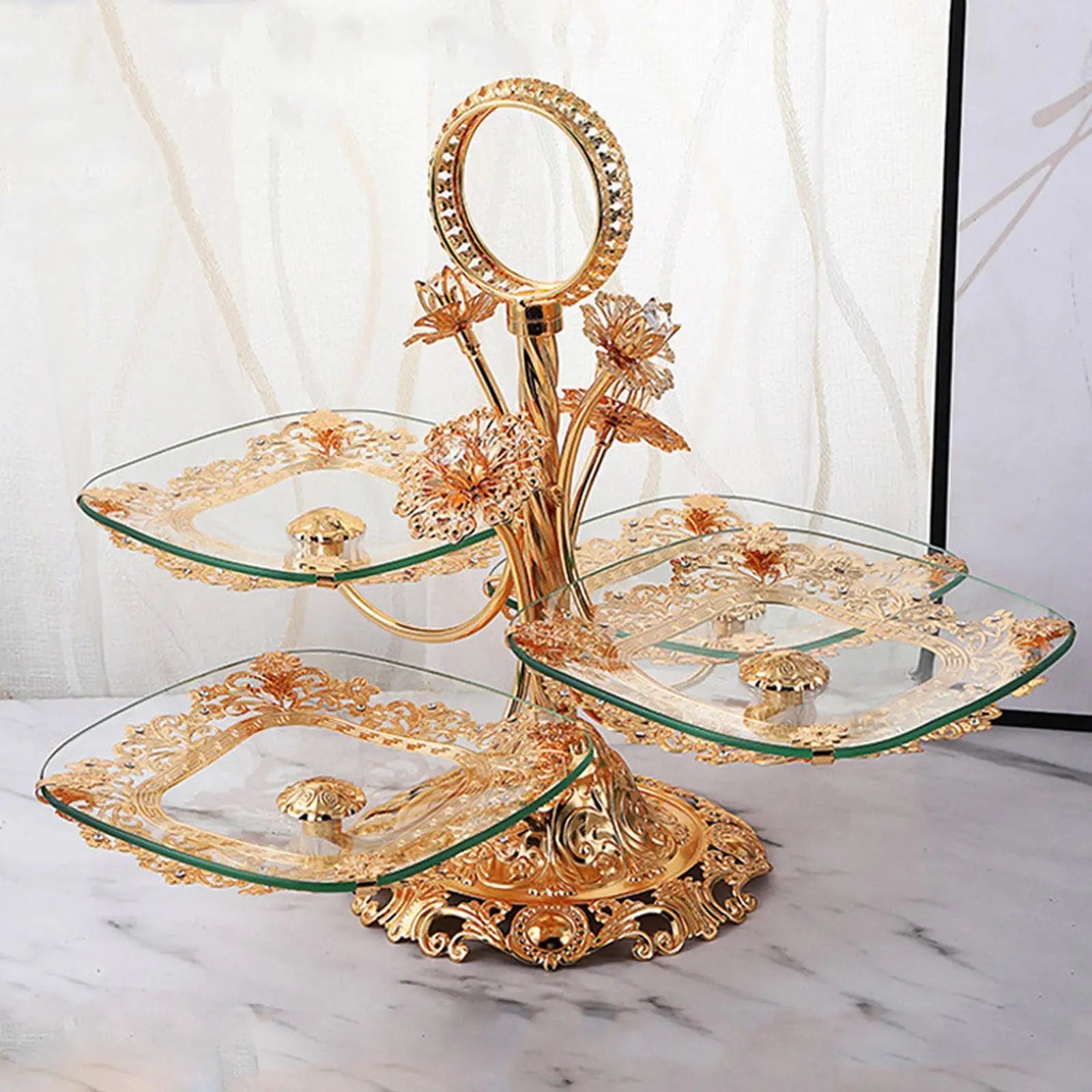 Fruteira Gold em Vidro e Metal - 4 Pratos