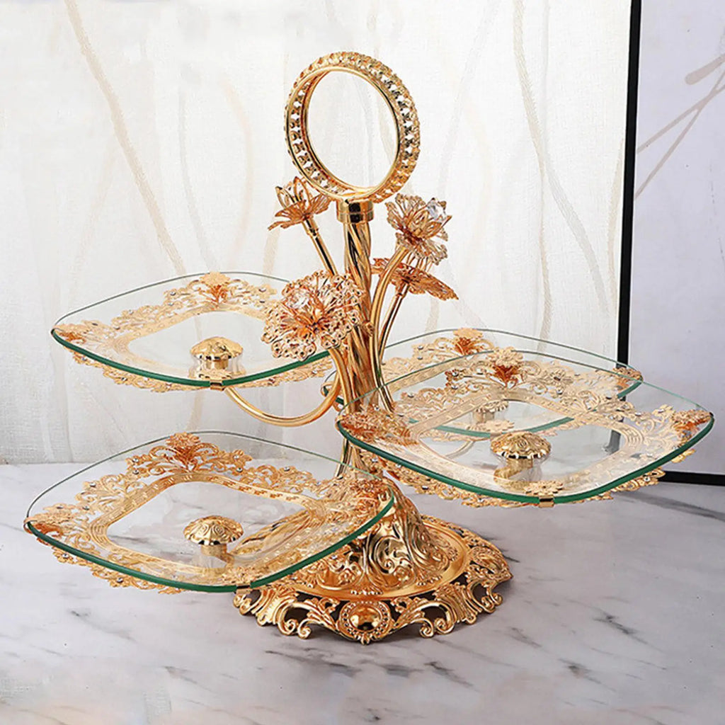 Fruteira Gold em Vidro e Metal - 4 Pratos