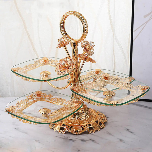 Fruteira Gold em Vidro e Metal - 4 Pratos