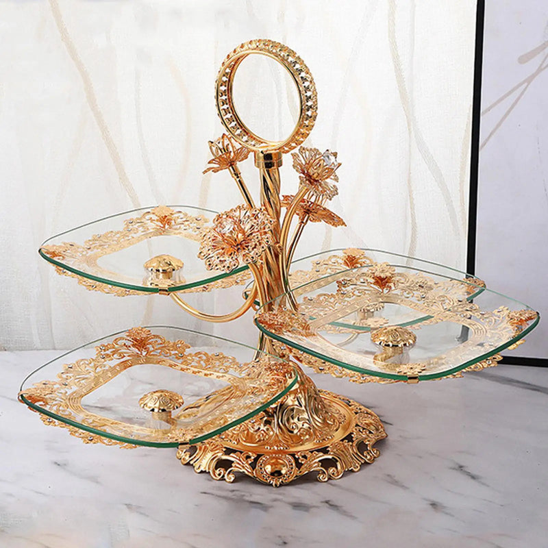 Fruteira Gold em Vidro e Metal - 4 Pratos