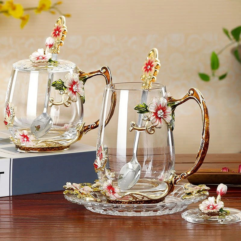 Caneca Flores Esmaltada de Vidro 5 Modelos