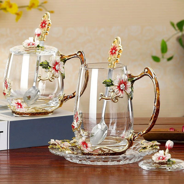 Caneca Flores Esmaltada de Vidro 5 Modelos
