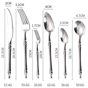Louça de aço inoxidável vintage, colher ocidental, faca de bife, colher de chá, garfo de sobremesa, talheres, utensílios de cozinha