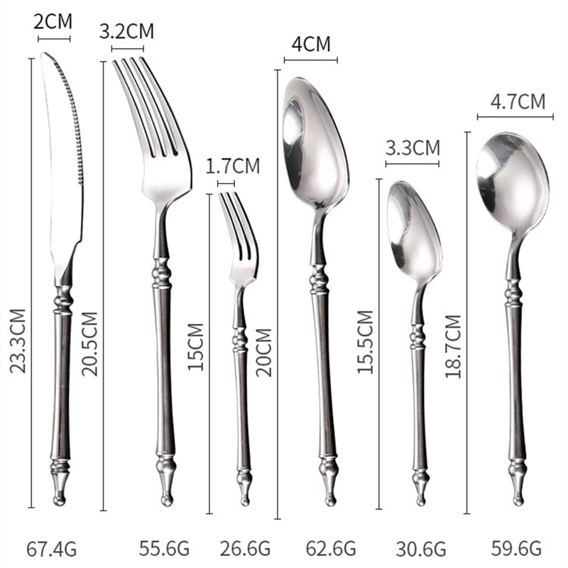 Louça de aço inoxidável vintage, colher ocidental, faca de bife, colher de chá, garfo de sobremesa, talheres, utensílios de cozinha