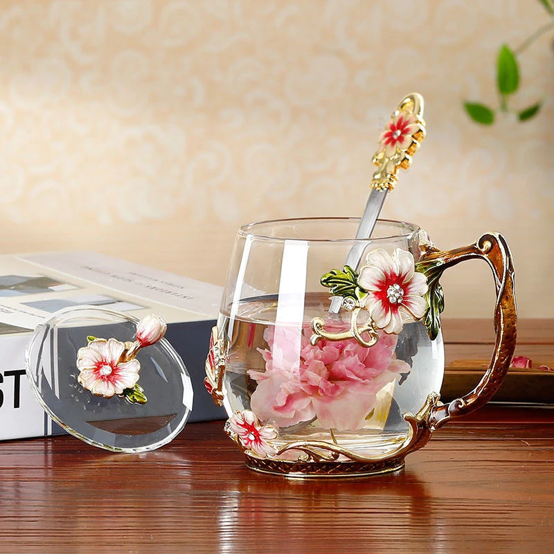 Caneca Flores Esmaltada de Vidro 5 Modelos