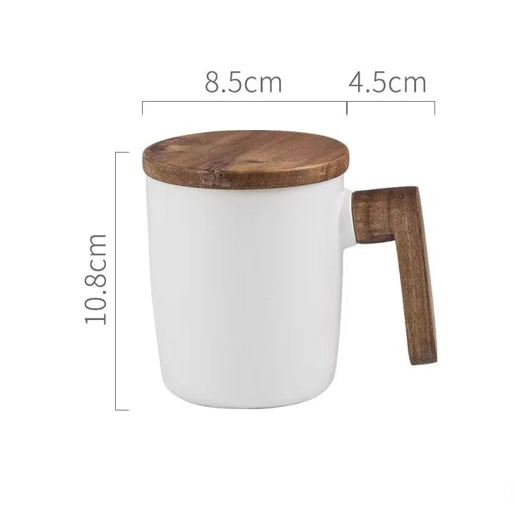 Caneca de Café em Cerâmica com Alça de Madeira - 350ml