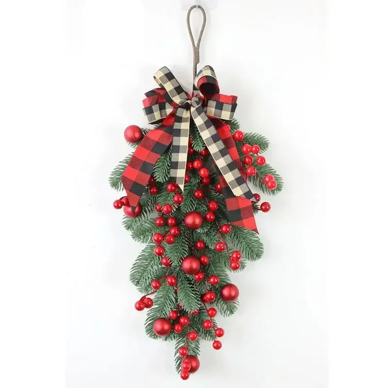 2025 novo natal bagas vermelhas ramo de pinho grinalda bagas artificiais nevado pinho porta da frente grinaldas parede guirlanda para o natal ou