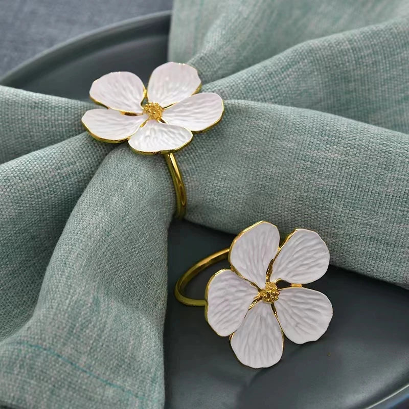 Conjunto Anéis de Guardanapo Flores Branca 4 Pcs