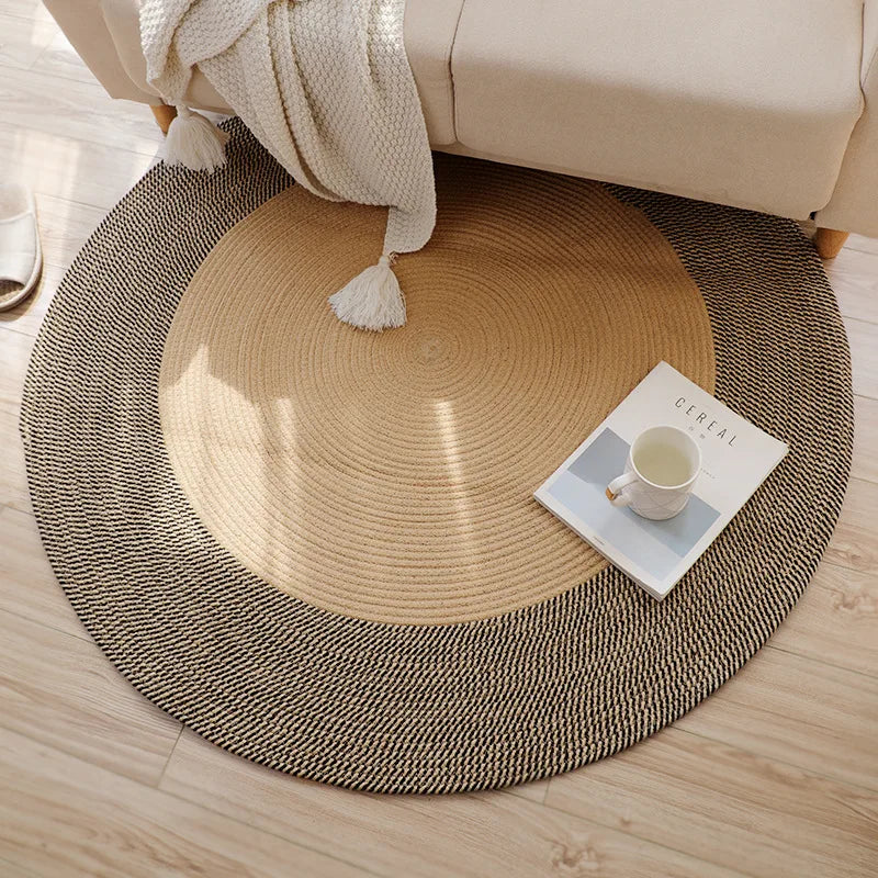 Tapete estilo retro tecido juta redonda tapete patchwork sisal tapetes para sala de estar, quarto, hotel, jardim, mesa de café, decoração de casa