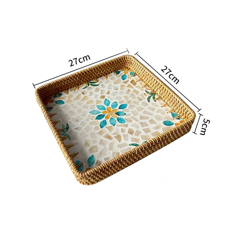Bandeja Retrô de Rattan Feita à Mão