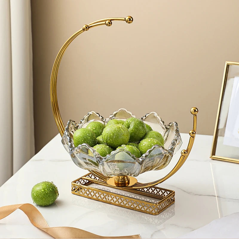 Centro de Mesa Luxuoso em Vidro e Metal Dourado