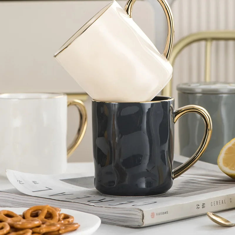 400ml estilo nórdico ouro borda caneca cerâmica xícaras de café luz luxo xícara de chá da tarde café da manhã aveia leite copo casal copo de água