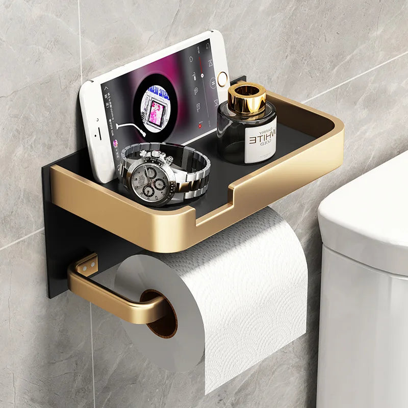 Suporte Compacto para Banheiro Dourado e Preto