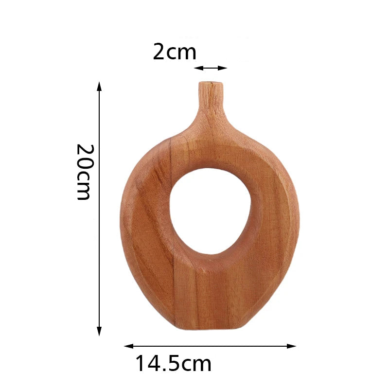 Vaso de madeira sólida estilo nórdico, vaso de flores com design de rosquinha, recipiente de arranjo de flores secas, ornamento, mesa de sala de estar, decoração de casa, 1 peça