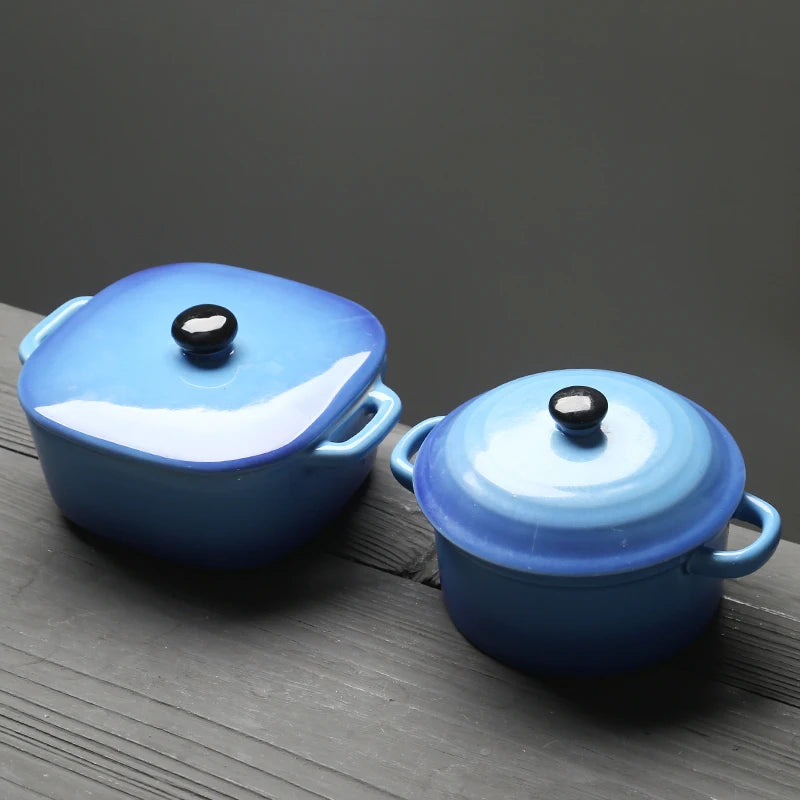 Tigela Azul com Alças e Tampa Porcelana - 300ml