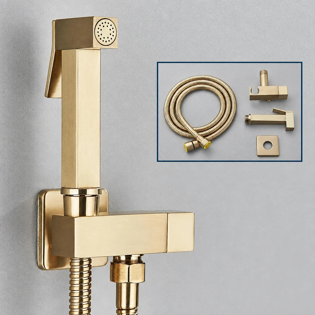 Ducha Higiênica para Banheiro com Gatilho, Registro e Suporte de Parede em Aço Inox