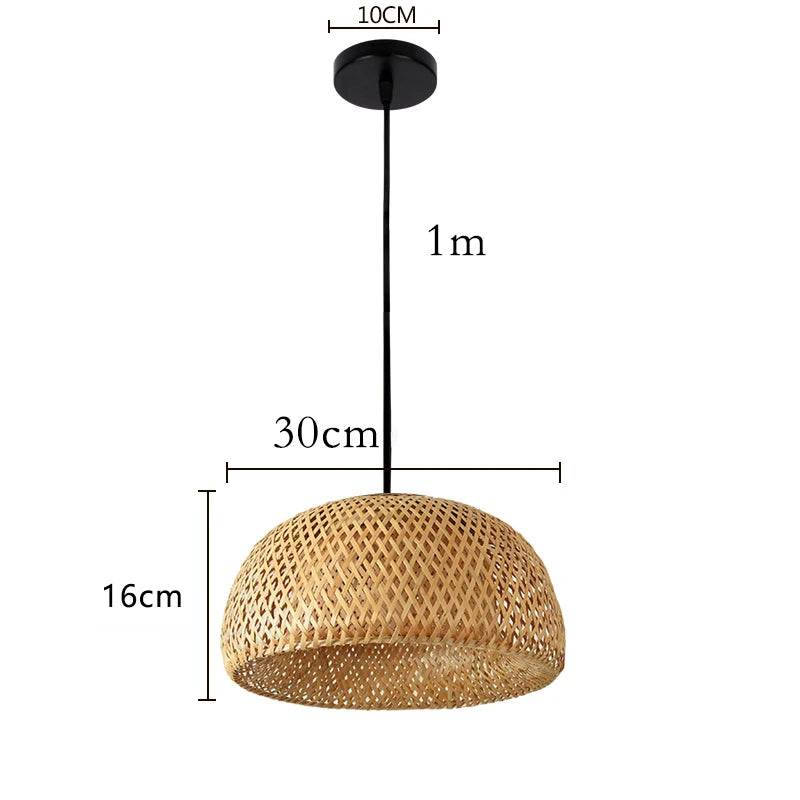 Lanterna de bambu 38cm luminária natural rattan vime e27 led lustres tecidos à mão abajures luminária pendurada