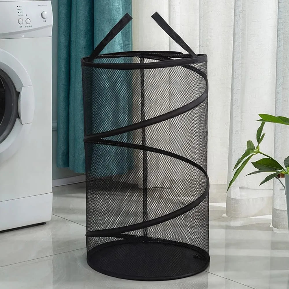 Cesta Dobrável de Malha para Roupas com Alças Reforçadas