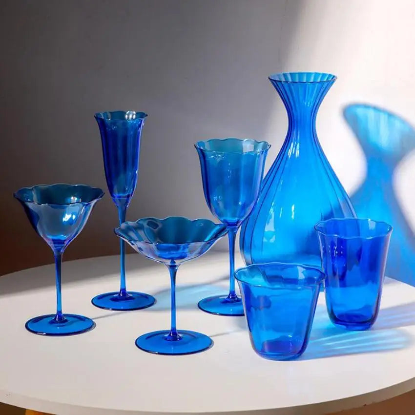 Taças de Cristal Azul Safira para Vinho e Coquetéis