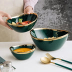 Tigela de Cerâmica Nórdica Luxuosa com Acabamento Dourado Elegante