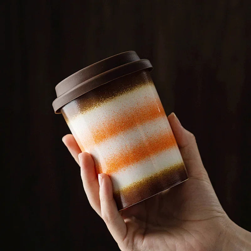 Caneca de Café em Cerâmica Premium com Tampa de Silicone 290ml e 350ml