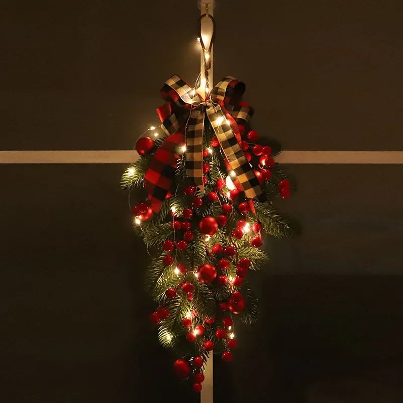 2025 novo natal bagas vermelhas ramo de pinho grinalda bagas artificiais nevado pinho porta da frente grinaldas parede guirlanda para o natal ou