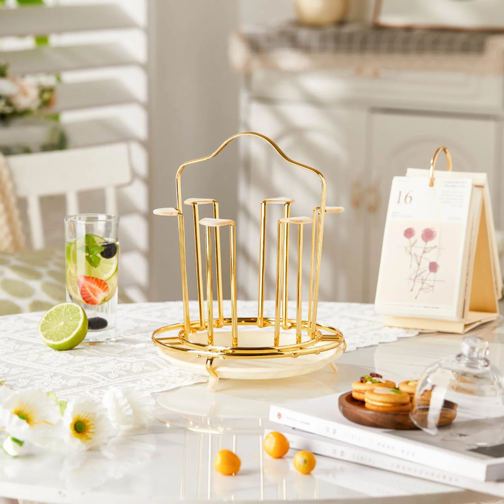 Metal Glass Cup Storage Rack, Em forma redonda, Resistente ao esmagamento, Dreno, Criativo, Casa, Cozinha, Decoração Bar