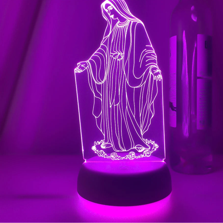 Imagem Religiosa 3D LED: Virgem Maria com Controle Remoto de Cores