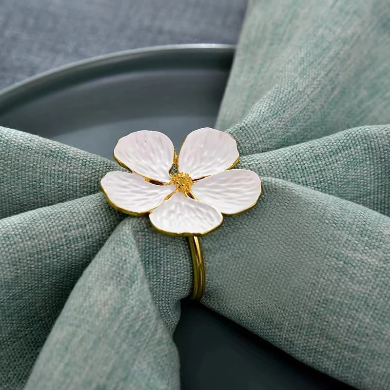 Conjunto Anéis de Guardanapo Flores Branca 4 Pcs