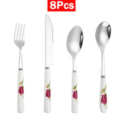 Conjunto Talheres Rosas Pintada 8 ou 10pcs