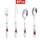Conjunto Talheres Rosas Pintada 8 ou 10pcs