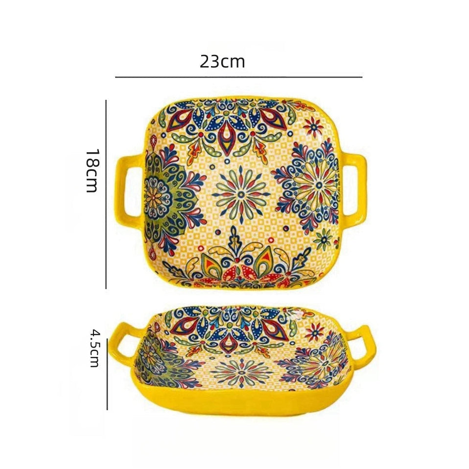 Travessa Decorativa de Cerâmica Boêmia com Alças Ergonômicas