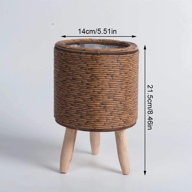 Boho Plant Stand Basket com pernas removíveis, Prateleira de flores, Plantador tecido, Imitação Rattan, Plantas Suculentas