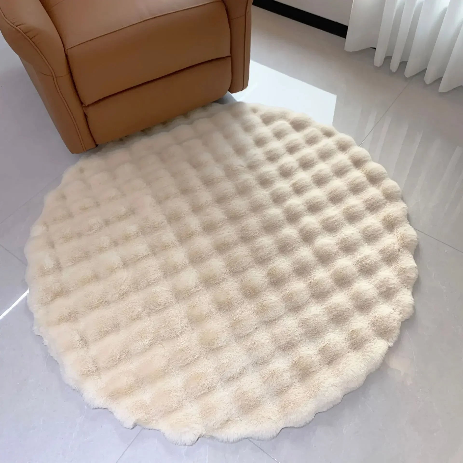 Coelho cabelo bolha veludo tapete redondo macio macio pelúcia imitação de pele crianças quarto almofada mesa café pé tapete decoração casa