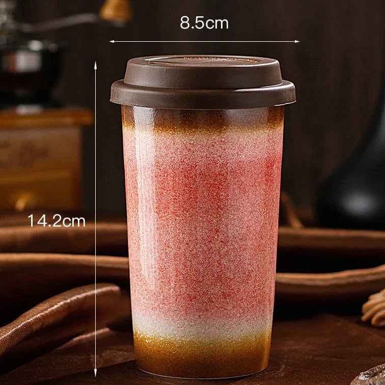 Caneca de Café em Cerâmica Premium com Tampa de Silicone 290ml e 350ml