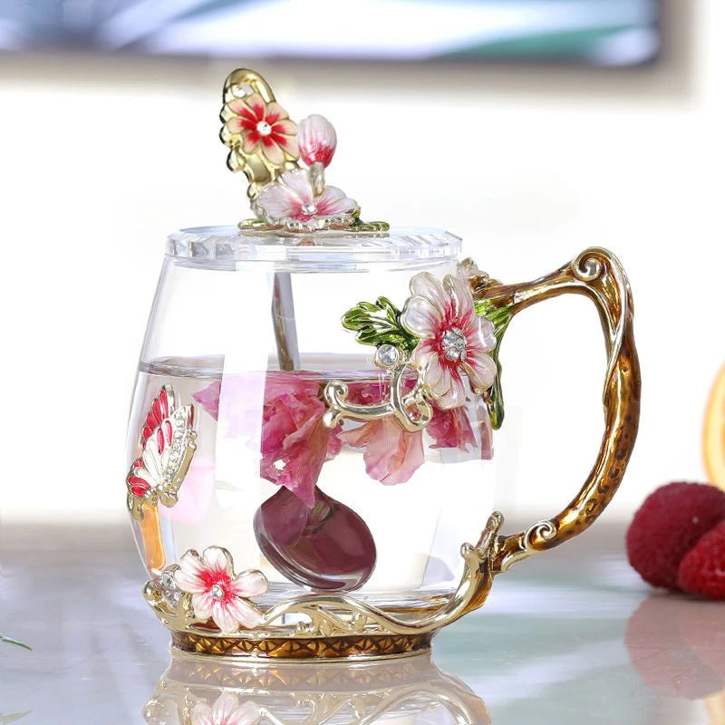 Caneca Flores Esmaltada de Vidro 5 Modelos