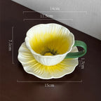 Conjunto de Xícara de Chá Cerâmica Pétala de Flor com Pires - 300ml