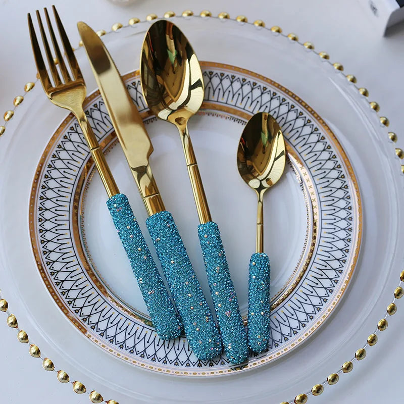 Talheres Blue com Strass Individual e Kit 3 ou 4 pcs