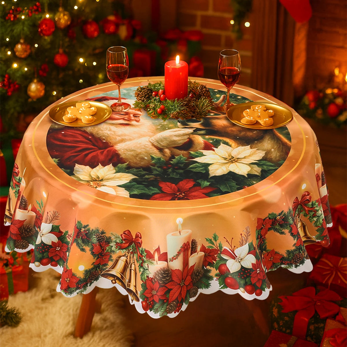 Toalha de mesa estampada com estampa de Papai Noel vintage decoração de natal para casa 2025 ornamento de natal Navidad Natal presente de ano novo 2026