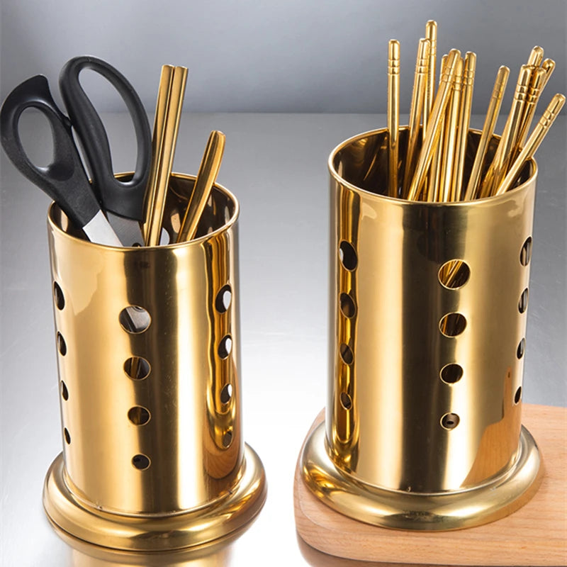 Porta Utensílios Gold em Inox