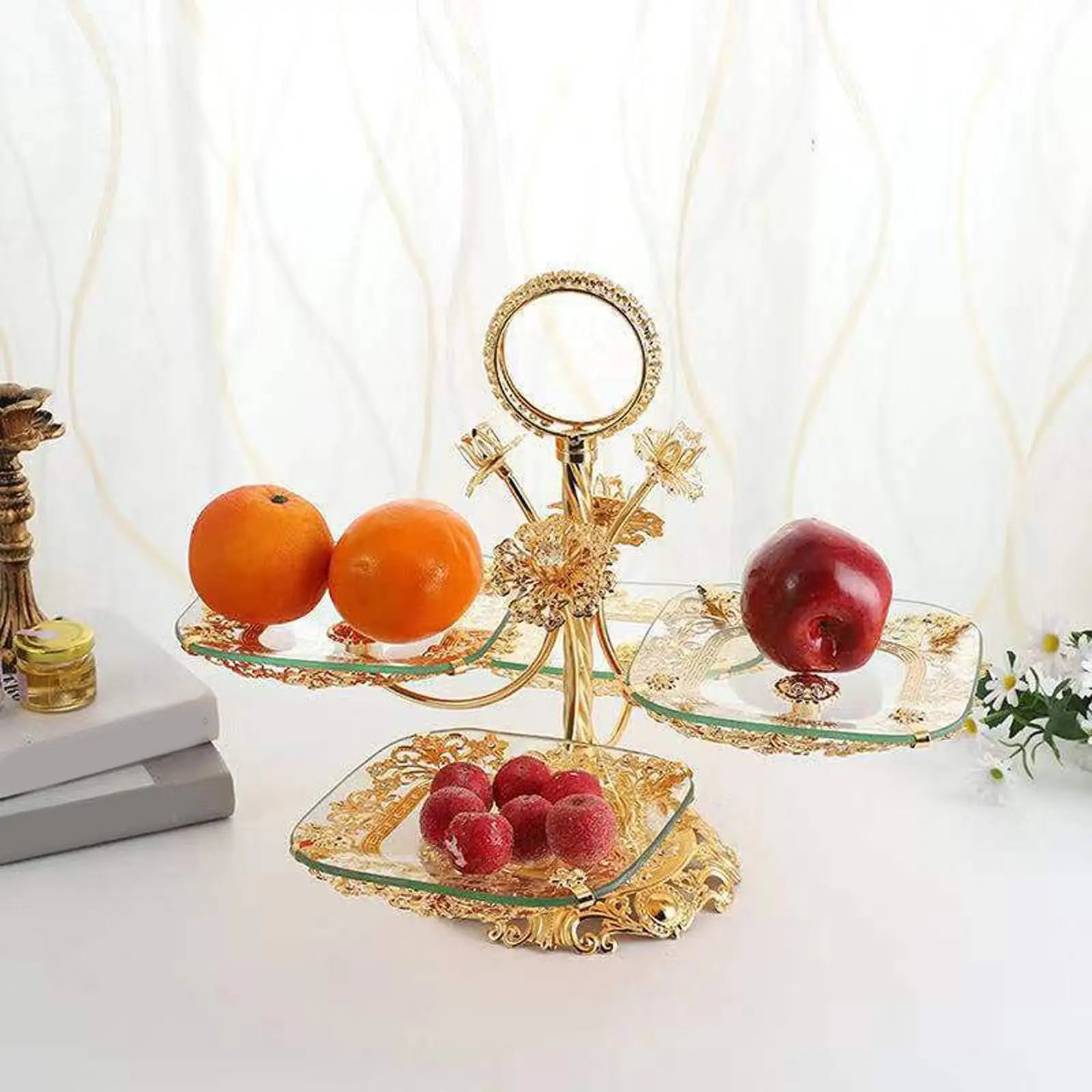 Fruteira Gold em Vidro e Metal - 4 Pratos