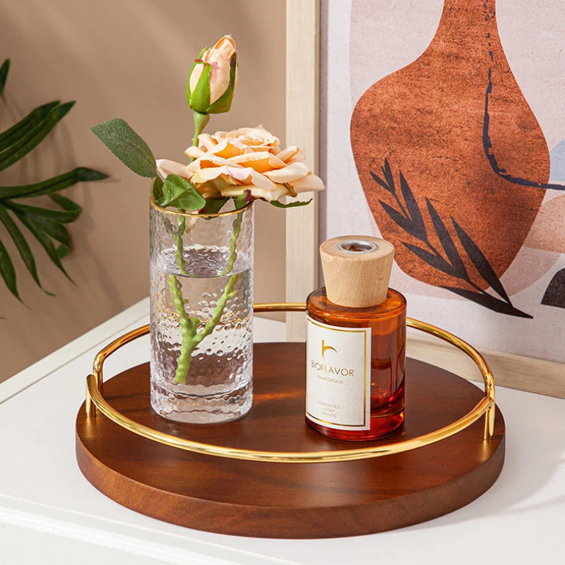 Bandeja de servir de madeira vintage, prato de frutas retangular com alças, bandeja de armazenamento de conjunto de chá de madeira maciça, decoração moderna para casa