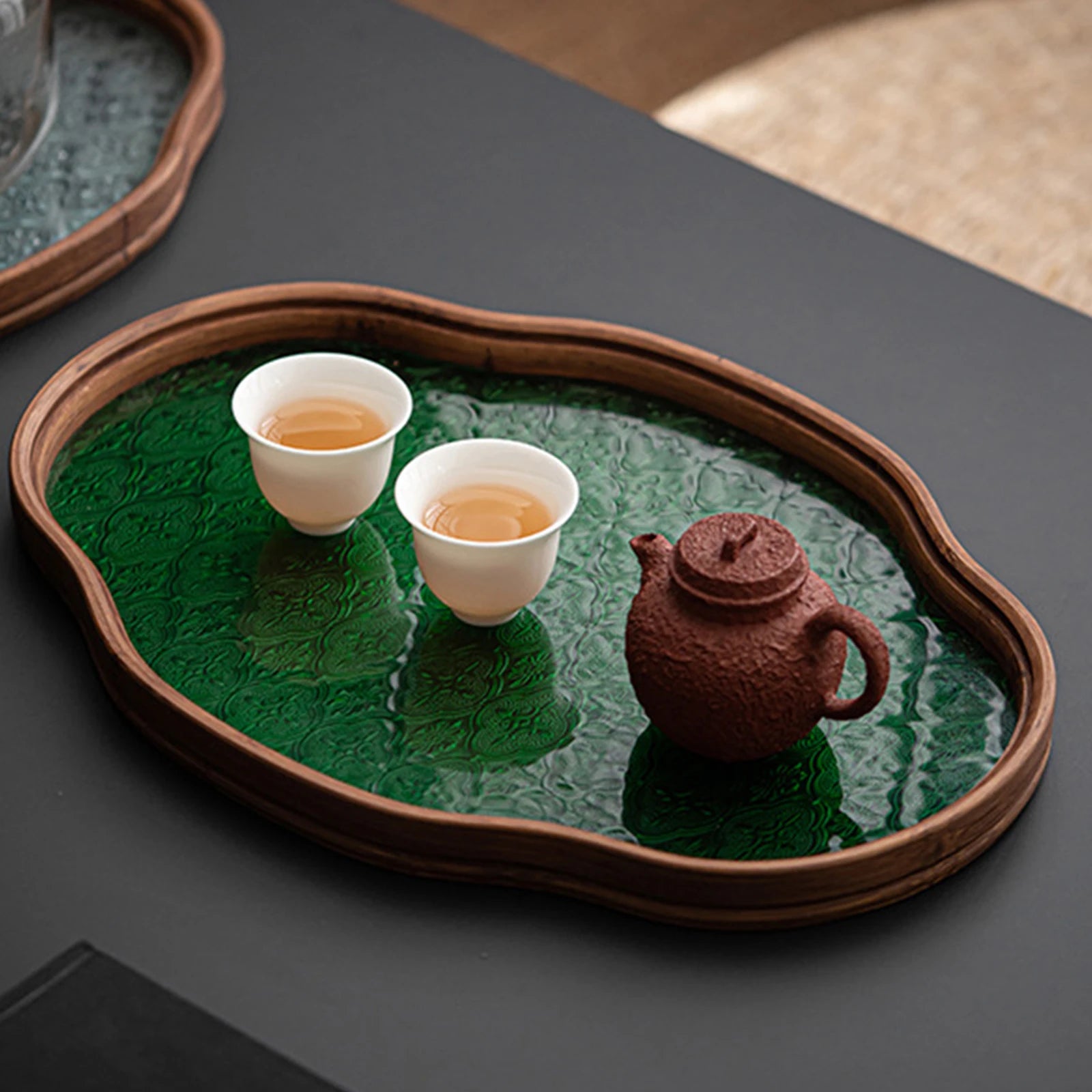 Bandeja de Vidro com Design Floral Begônia